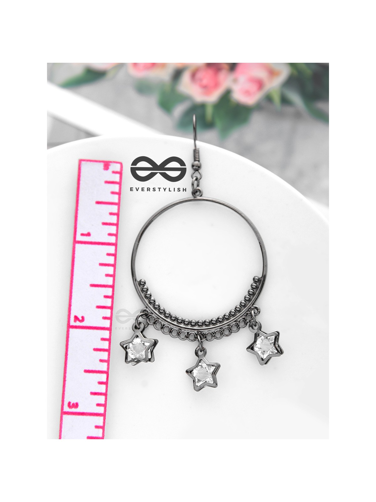 The Star-Studded Charms - Gun-Metal Finish Danglers