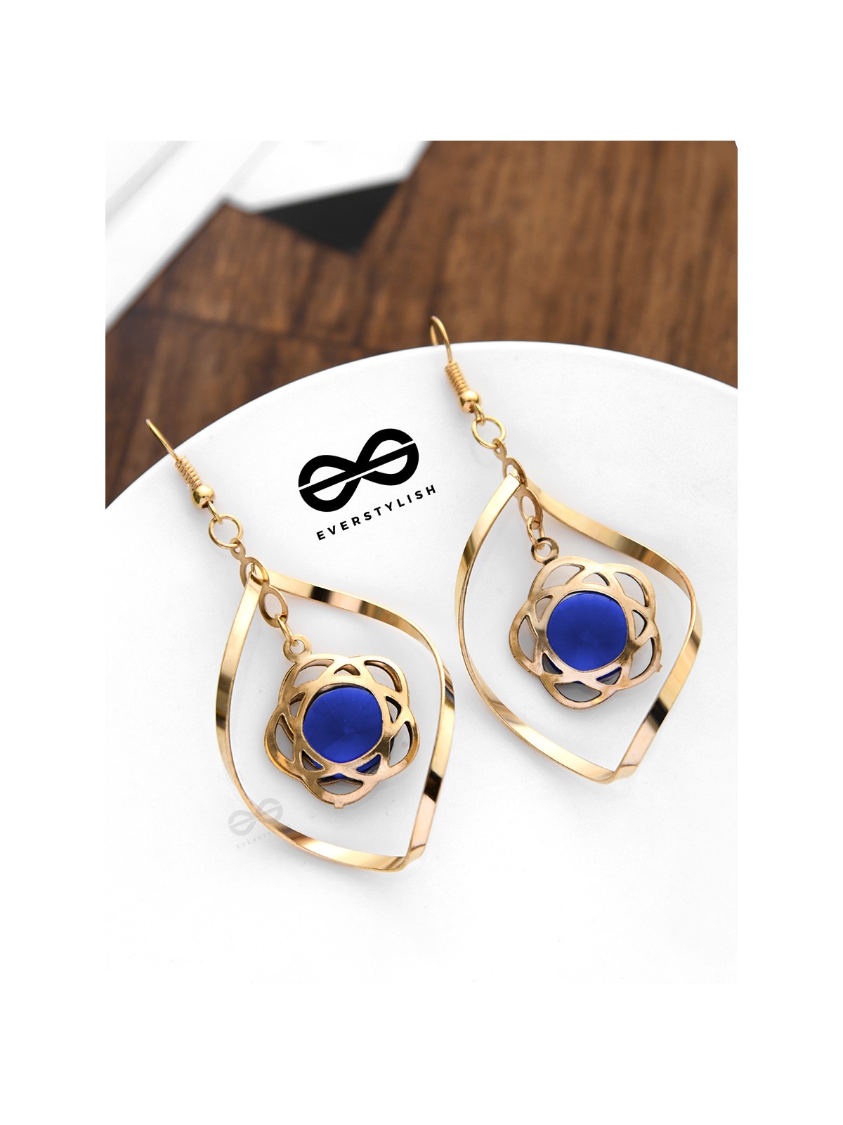 A Star-Studded Twist (Royal Blue) - Golden Light-weight Earrings
