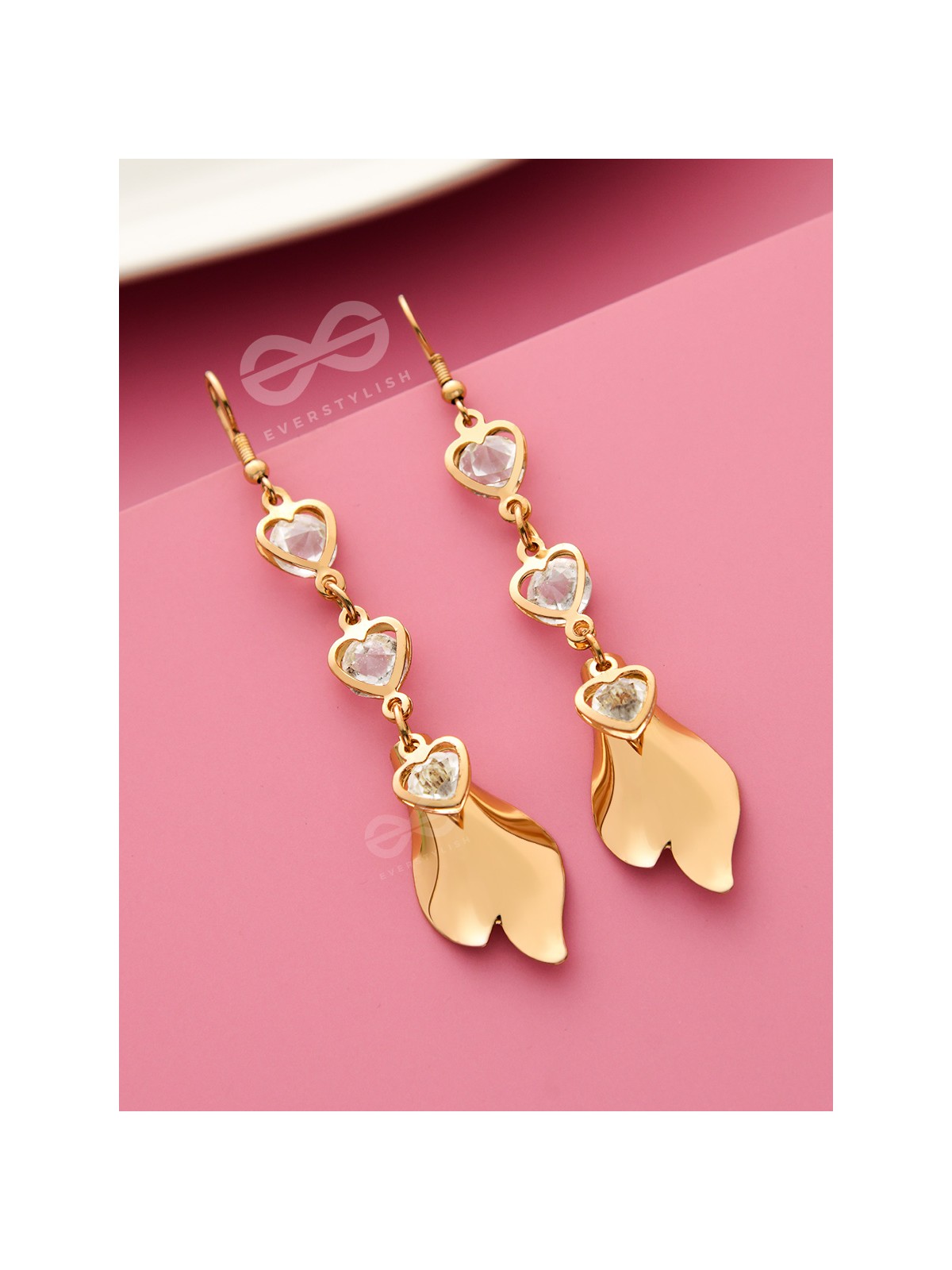 Hearts and Petals - Golden Crystal Danglers