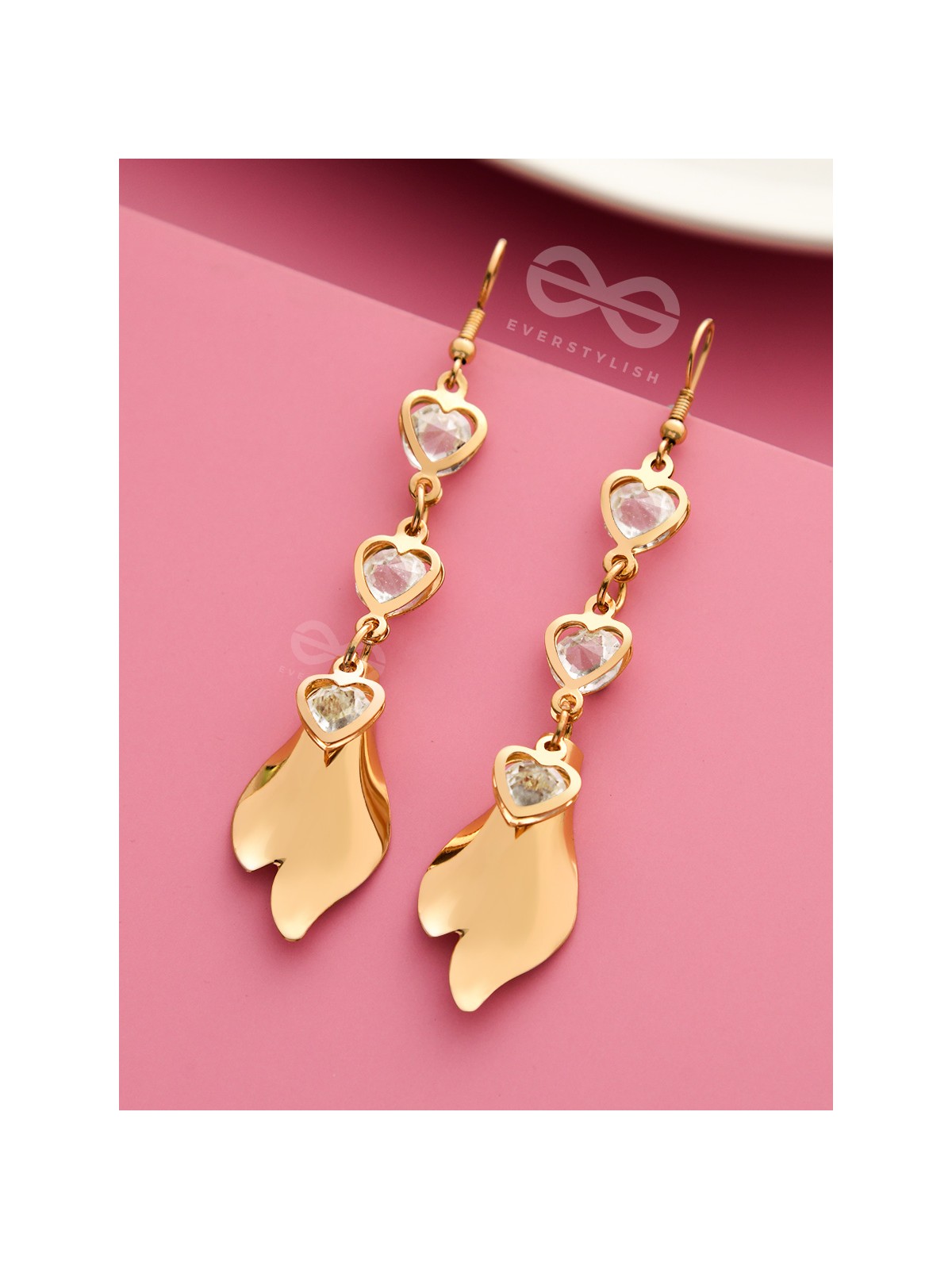 Hearts and Petals - Golden Crystal Danglers