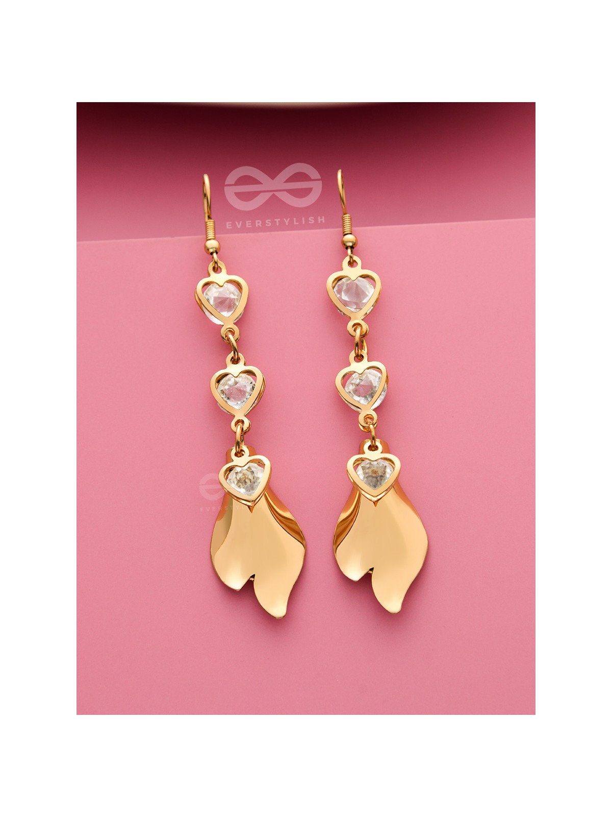 Hearts and Petals - Golden Crystal Danglers