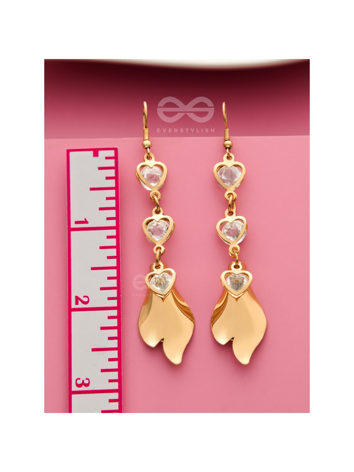 Hearts and Petals - Golden Crystal Danglers