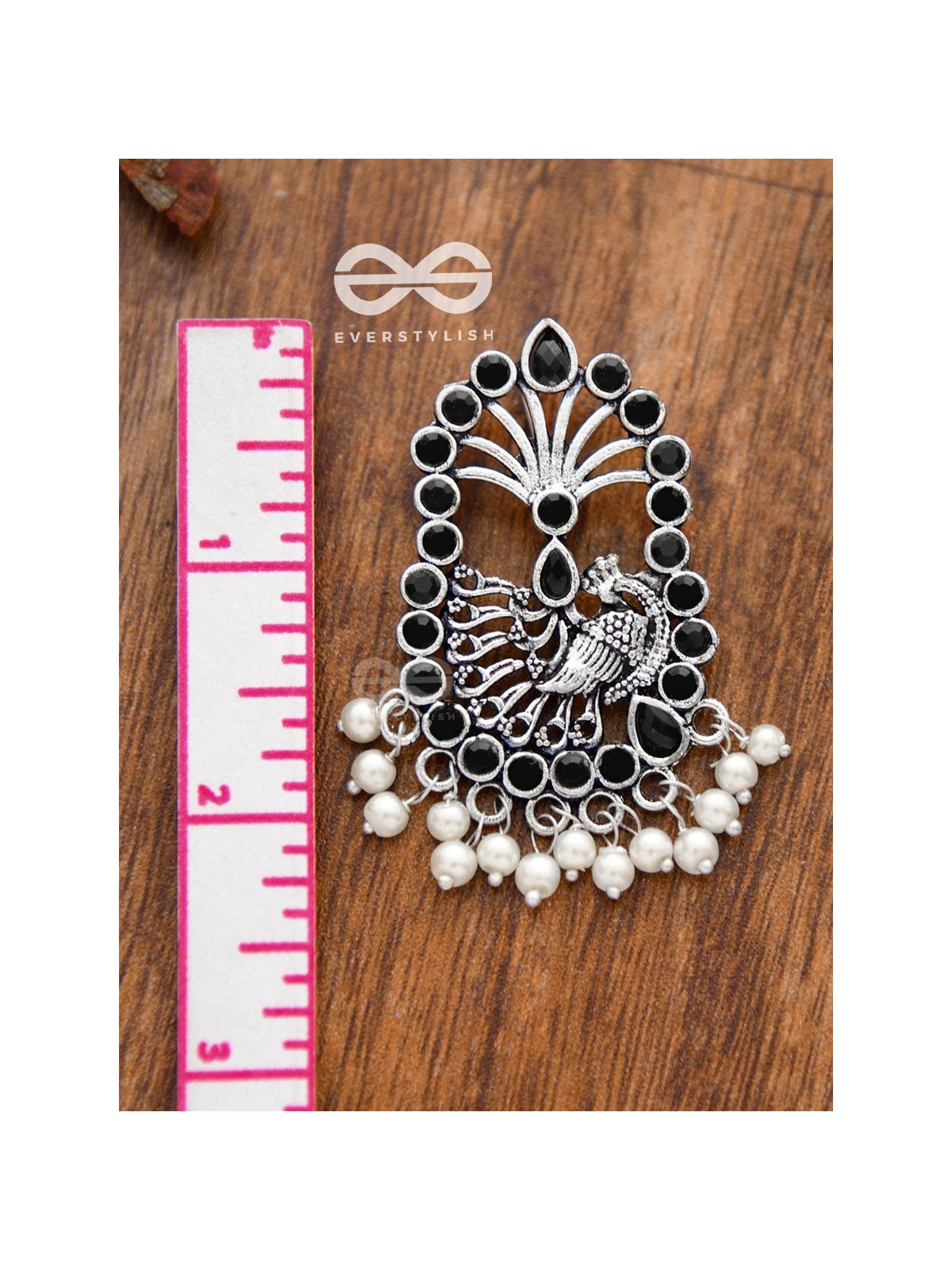 The Delightful Peacock artwork (Onyx Black) - Embellished Oxidised Earrings