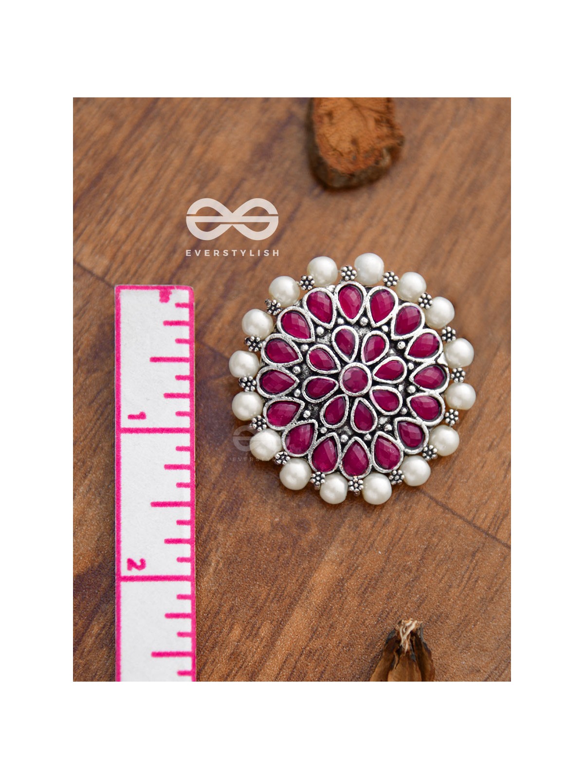 The classy Desire perfect pearl Embellished Statement Studs (Ruby Red)