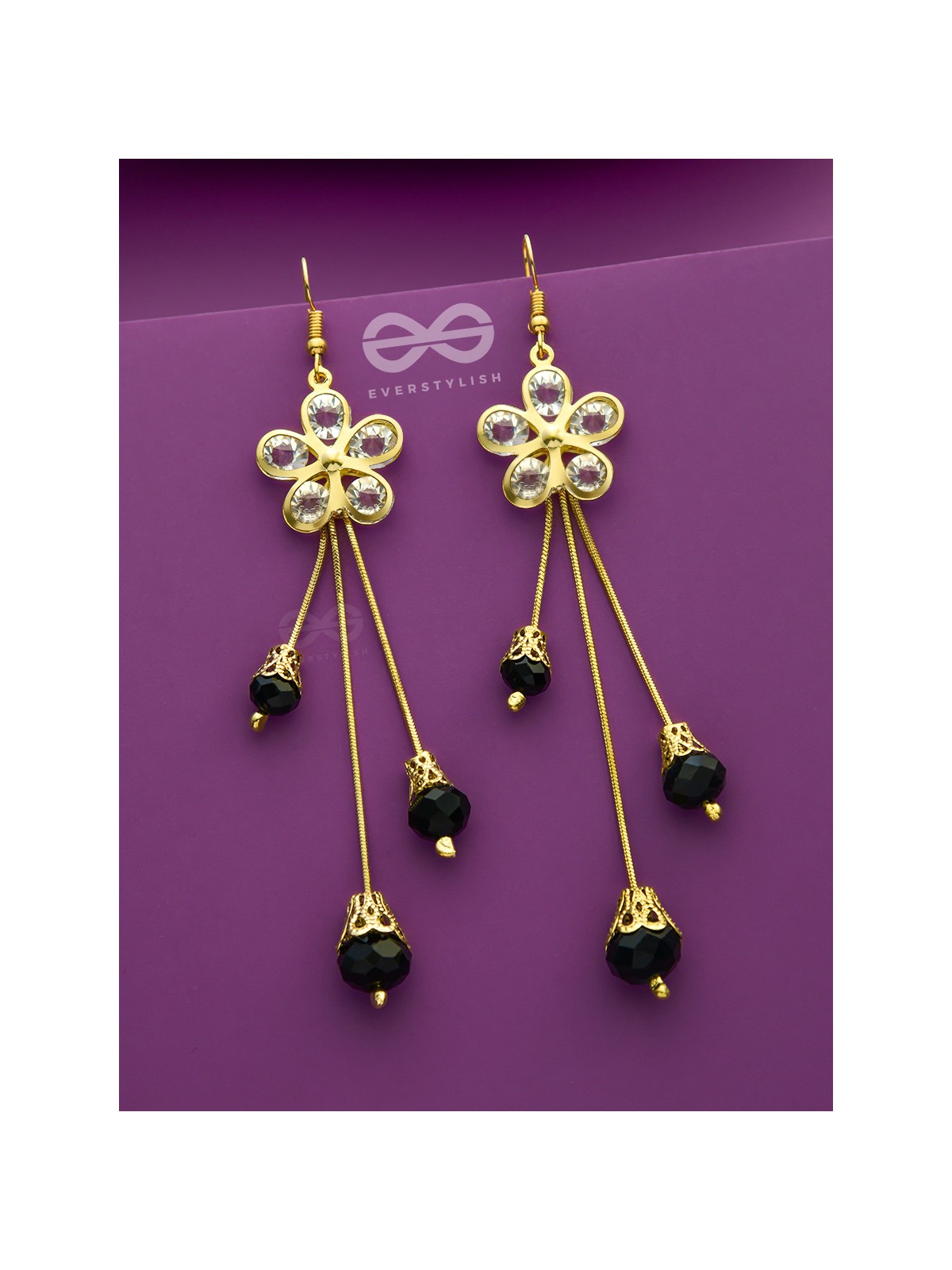 The floral augmented charm- Golden dangler earrings