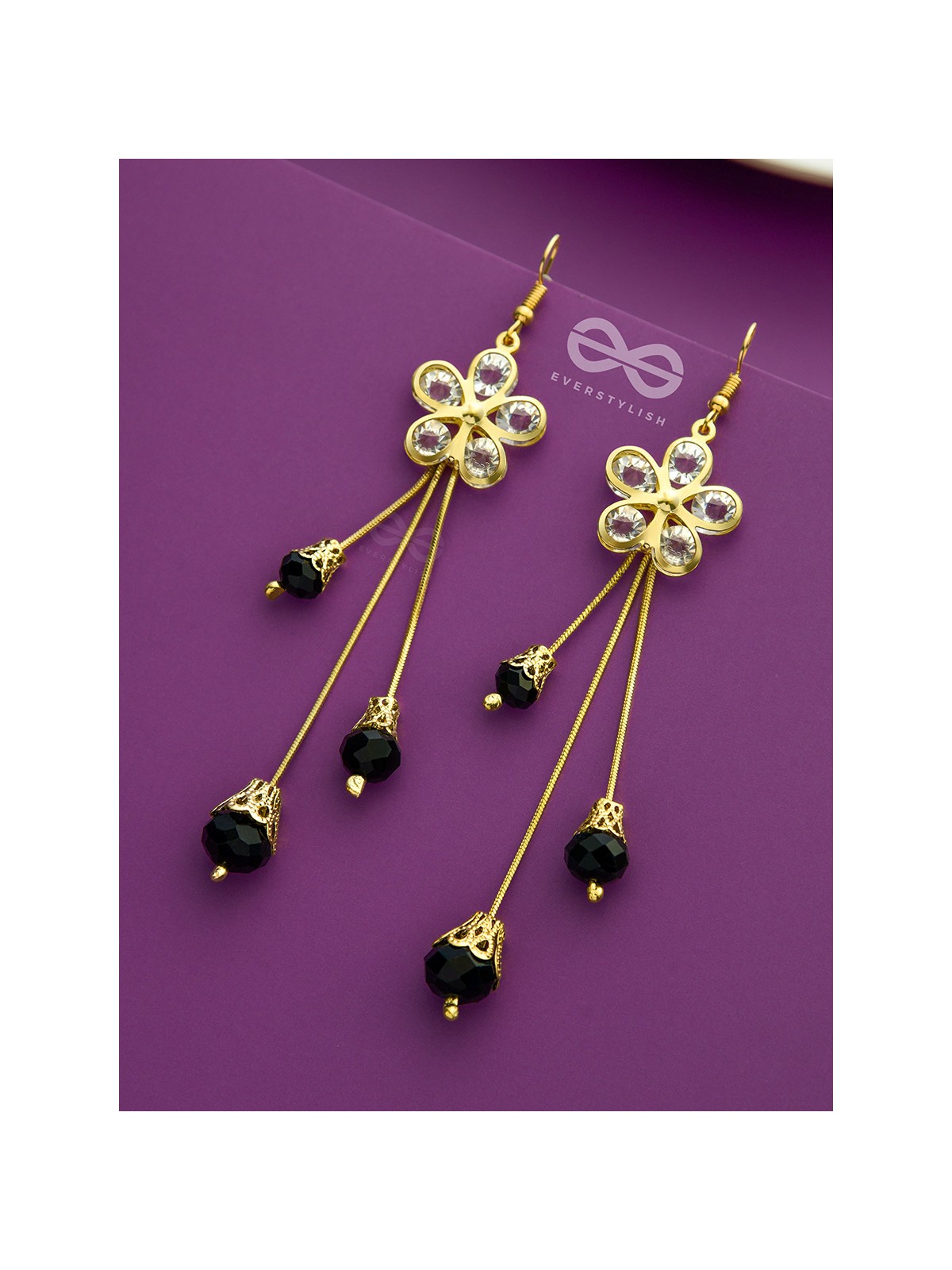 The floral augmented charm- Golden dangler earrings