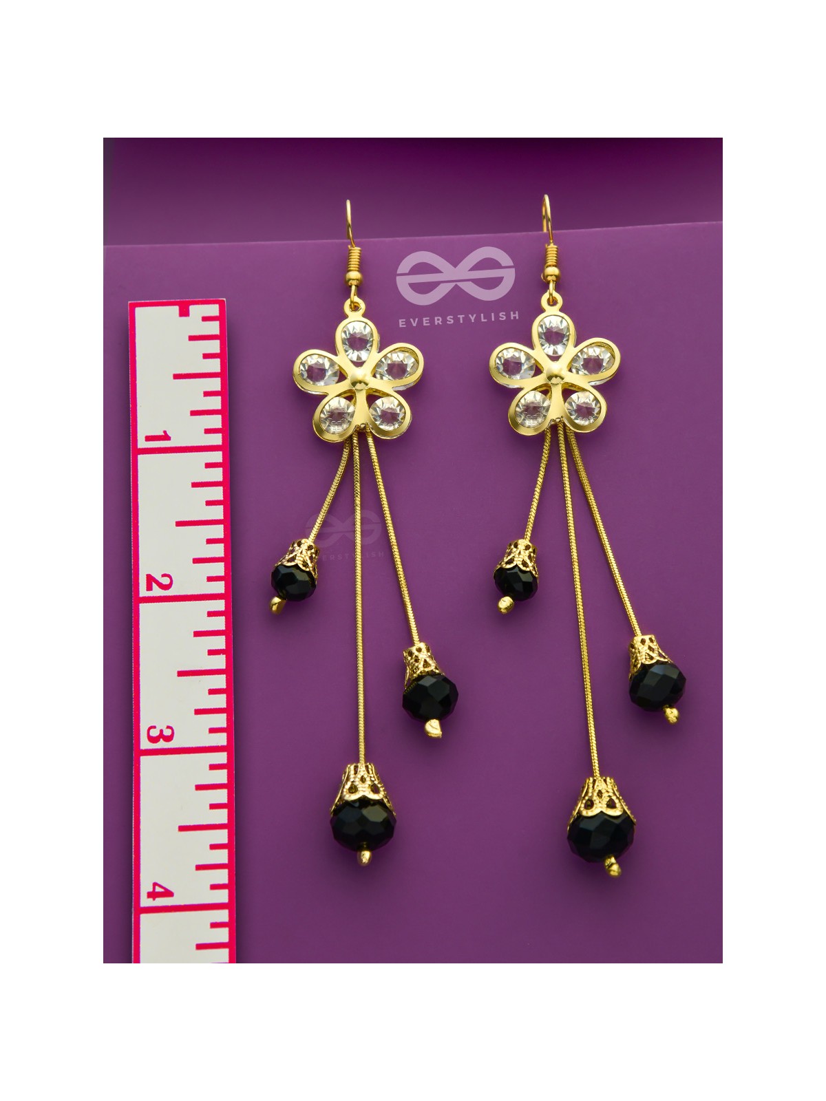 The floral augmented charm- Golden dangler earrings
