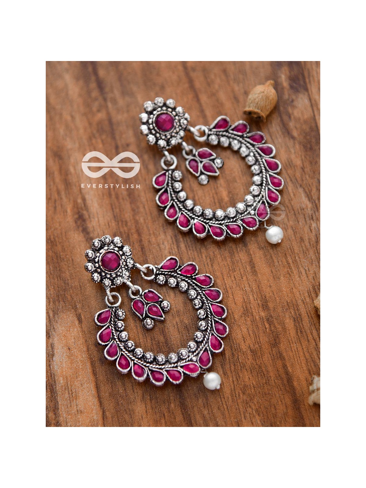 The Marvellous Motifs Embellished Chandbali Earrings (Ruby Red)