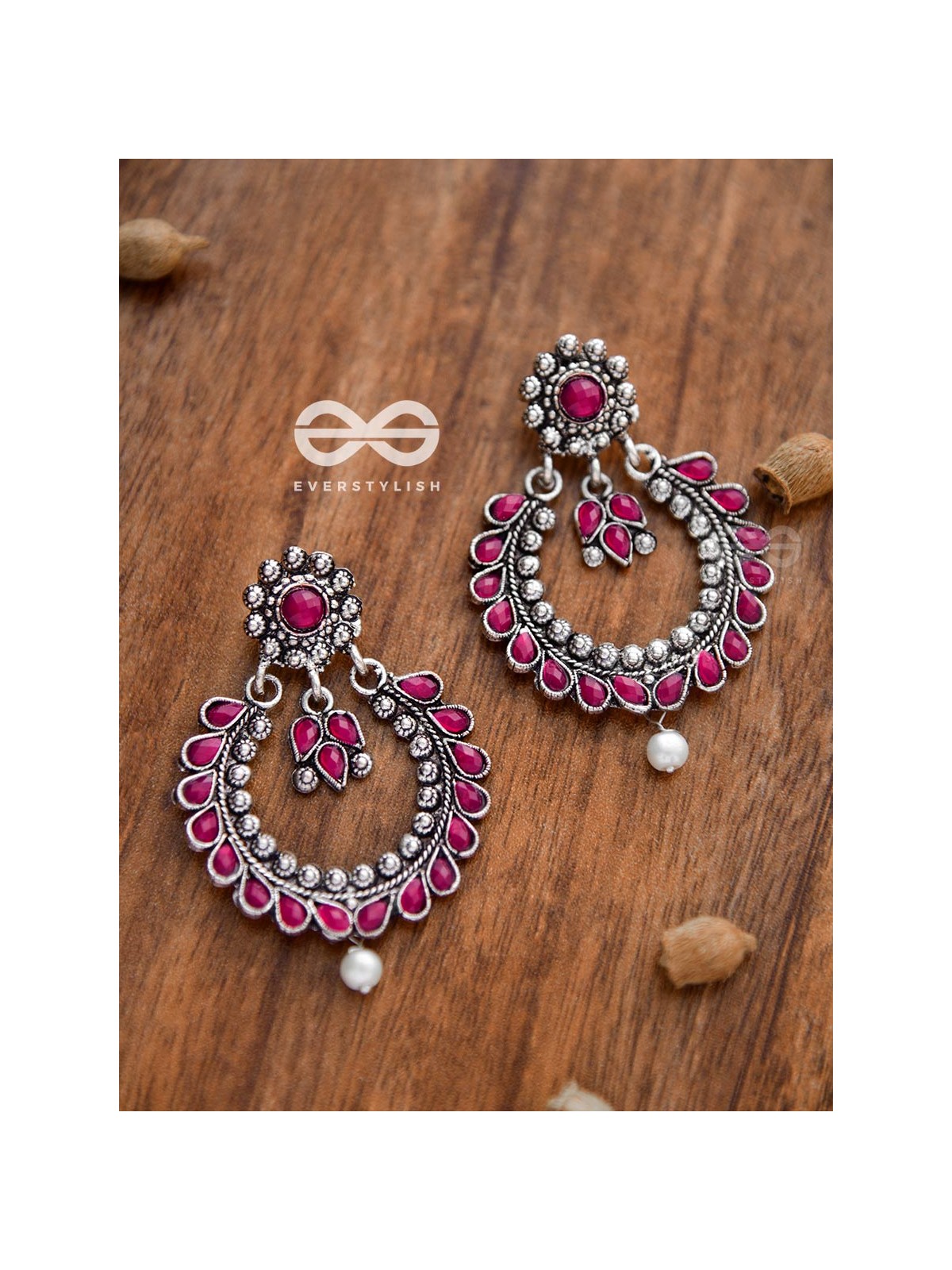 The Marvellous Motifs Embellished Chandbali Earrings (Ruby Red)