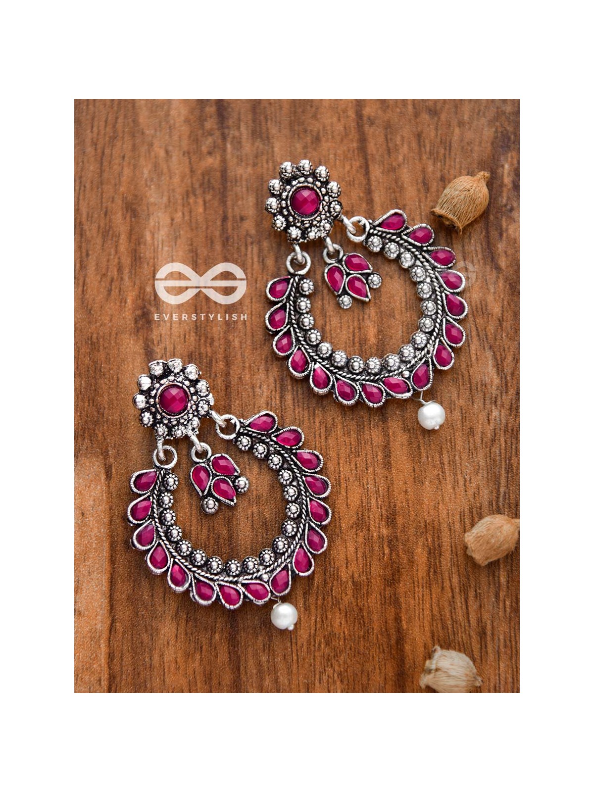 The Marvellous Motifs Embellished Chandbali Earrings (Ruby Red)