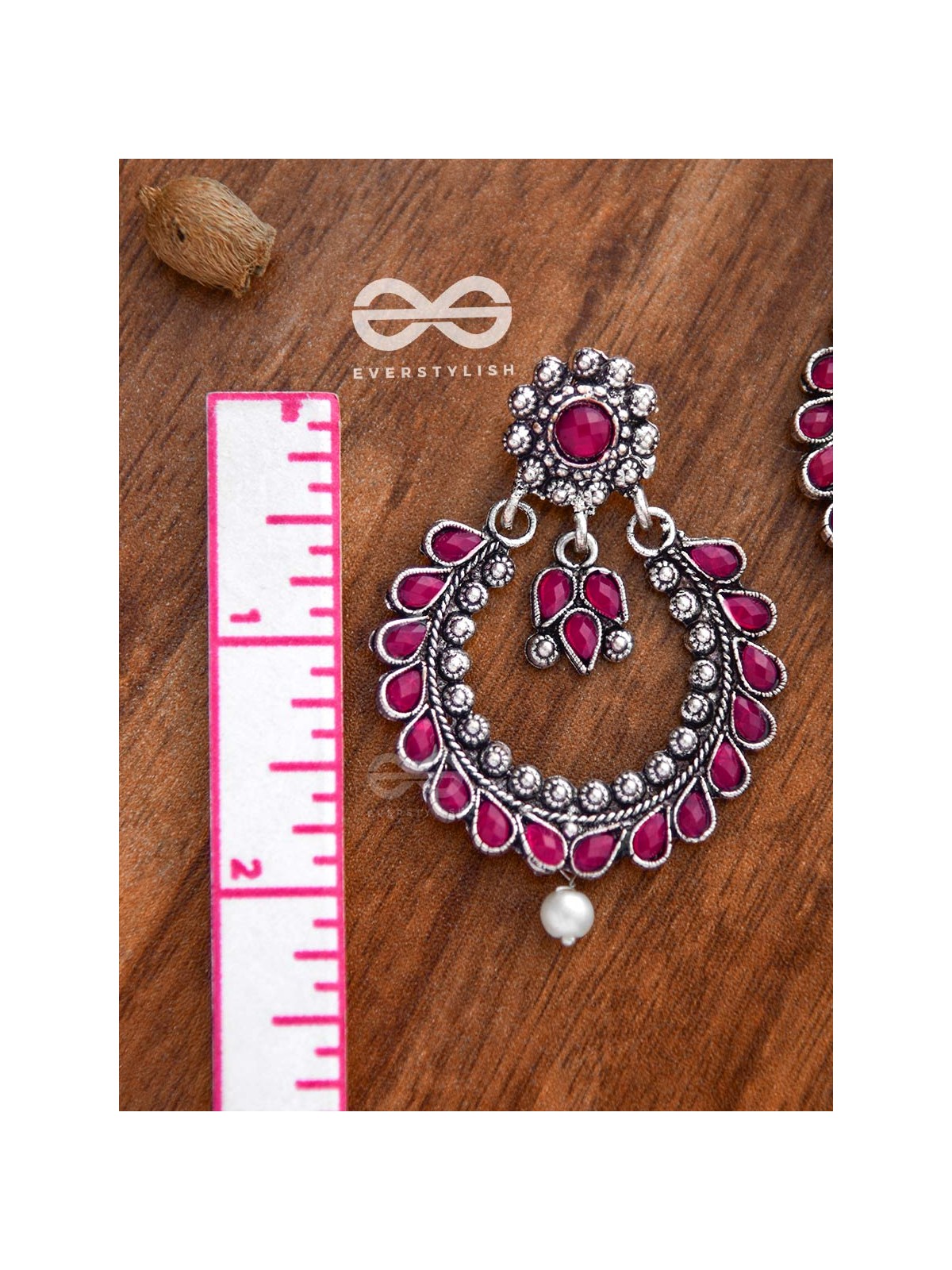 The Marvellous Motifs Embellished Chandbali Earrings (Ruby Red)