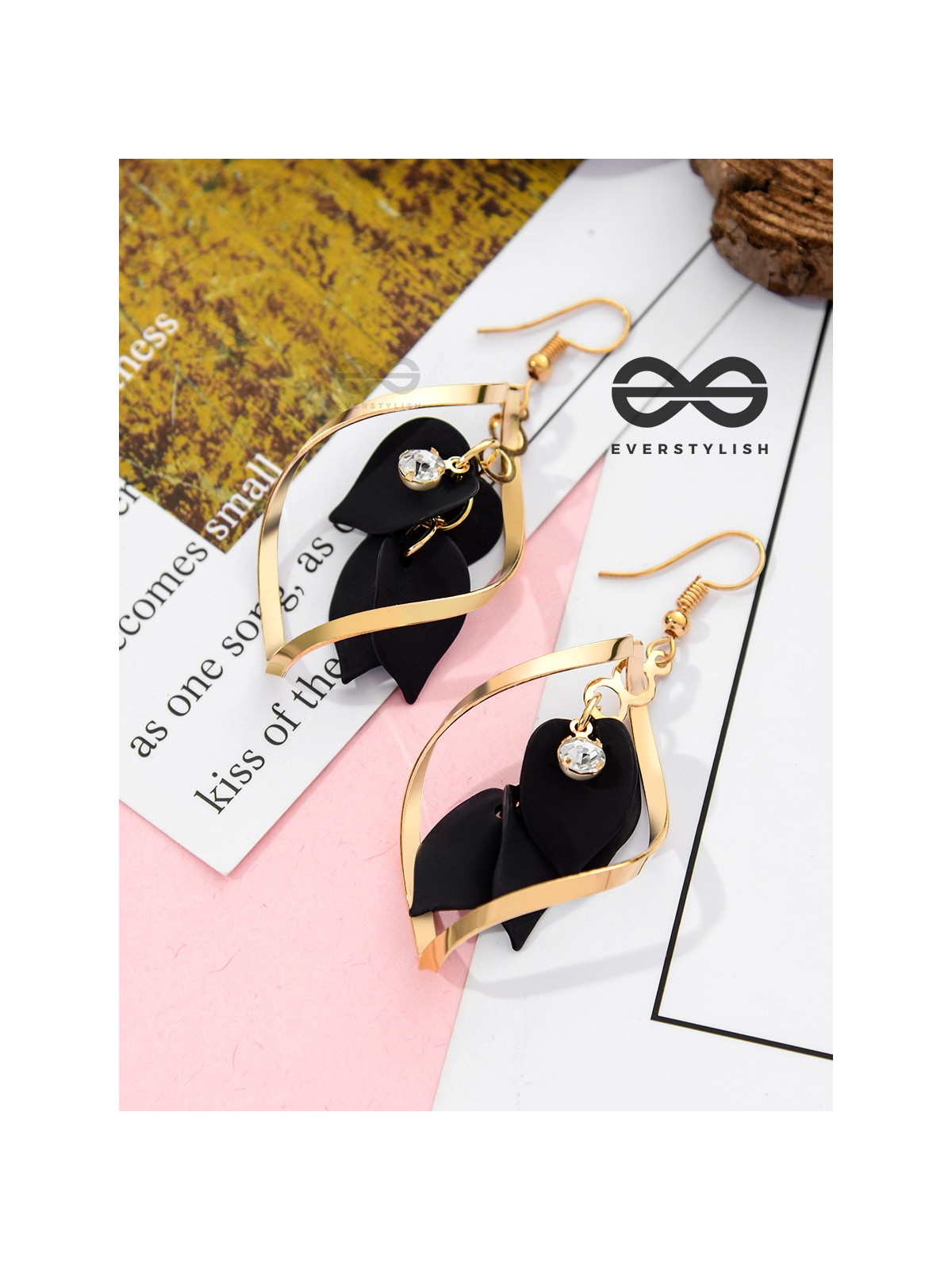 The Petals in a Twist (Black) - Golden Casual Danglers