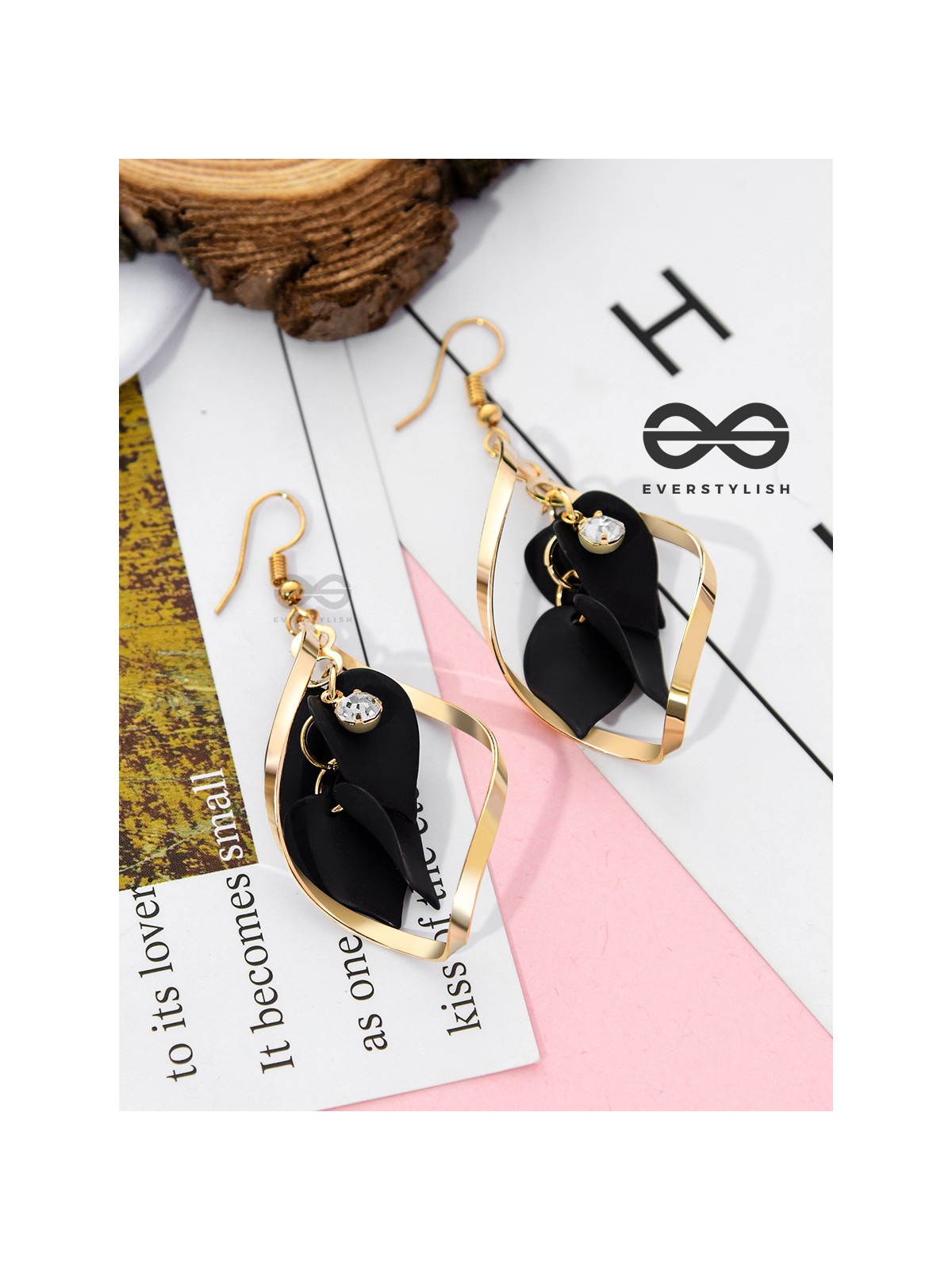 The Petals in a Twist (Black) - Golden Casual Danglers