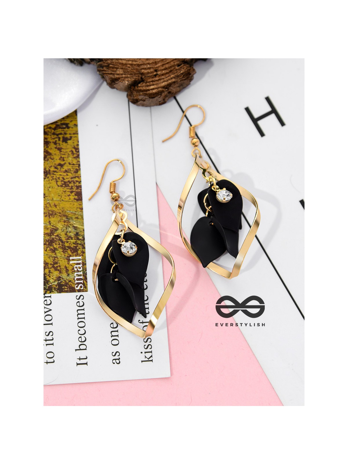The Petals in a Twist (Black) - Golden Casual Danglers