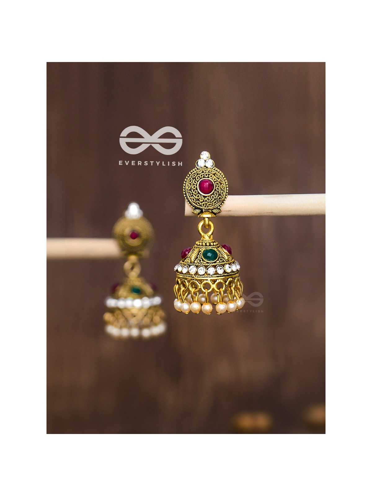 The Golden Intricate Delight - Embellished Oxidised Earrings