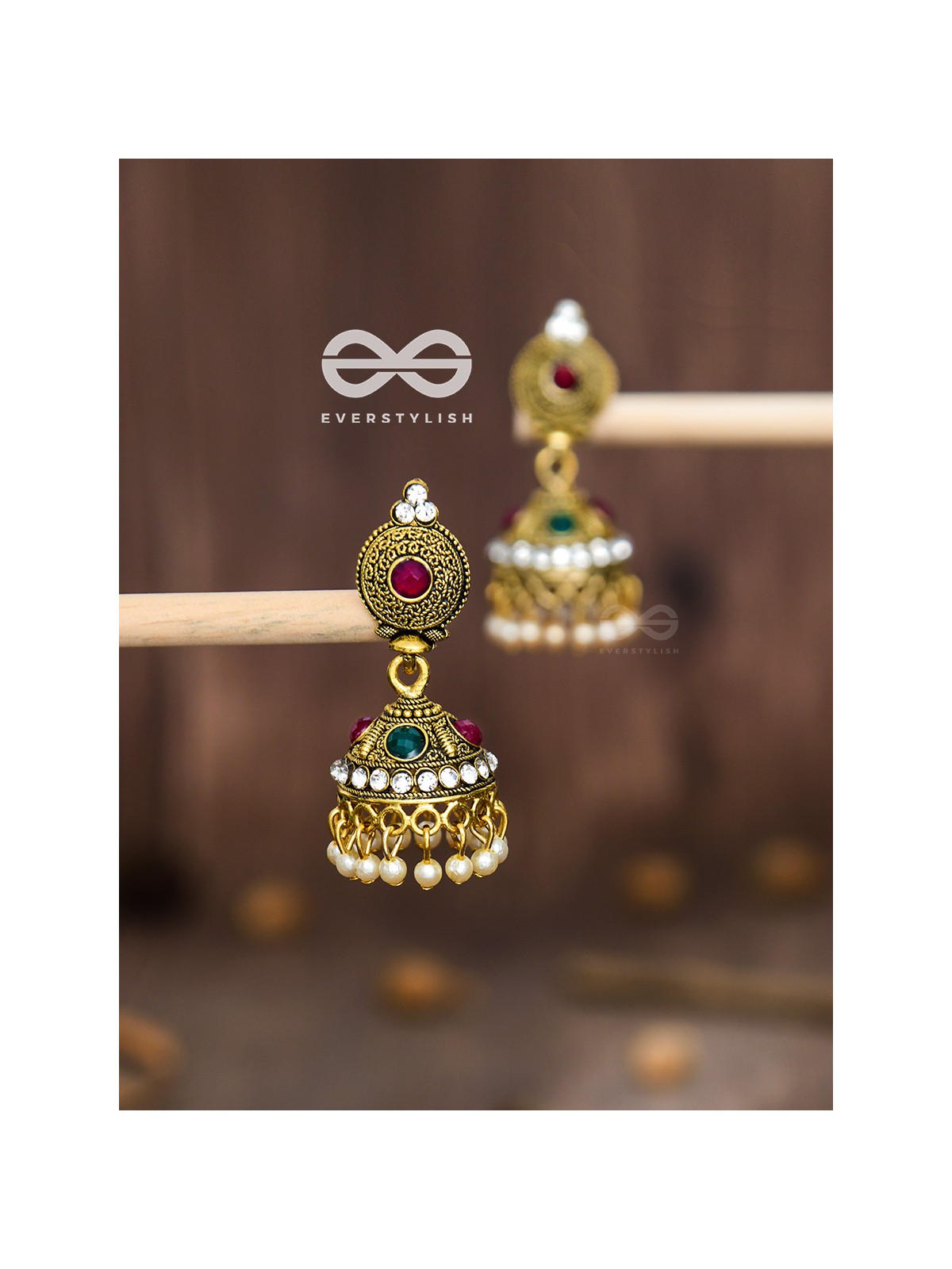 The Golden Intricate Delight - Embellished Oxidised Earrings