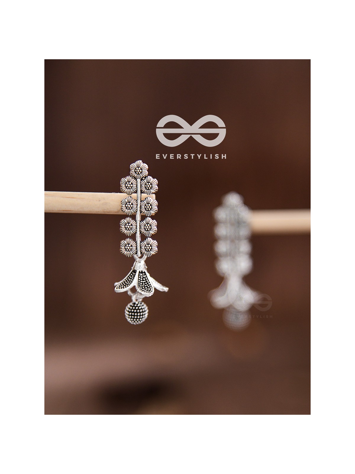The Floral Delight Bell Jhumkis - Oxidised Boho Earrings