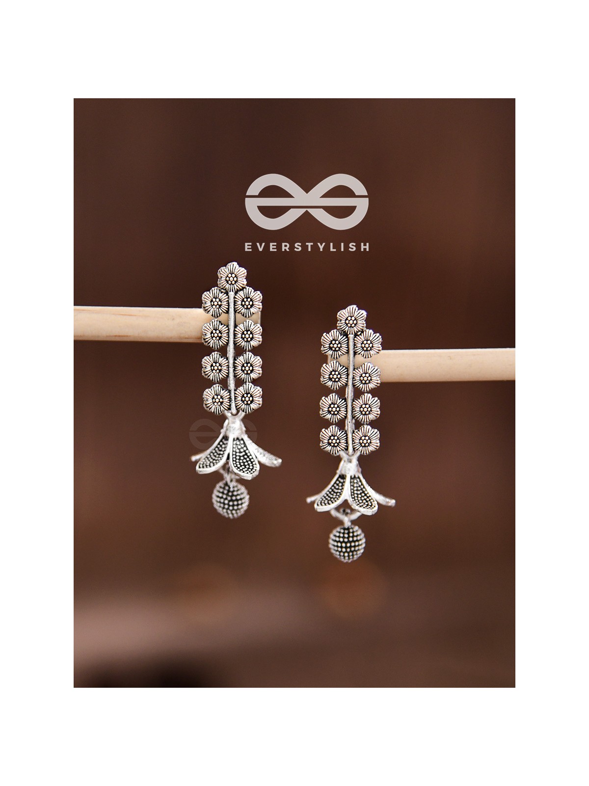 The Floral Delight Bell Jhumkis - Oxidised Boho Earrings