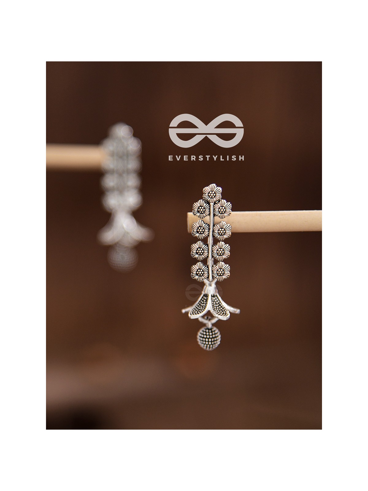 The Floral Delight Bell Jhumkis - Oxidised Boho Earrings