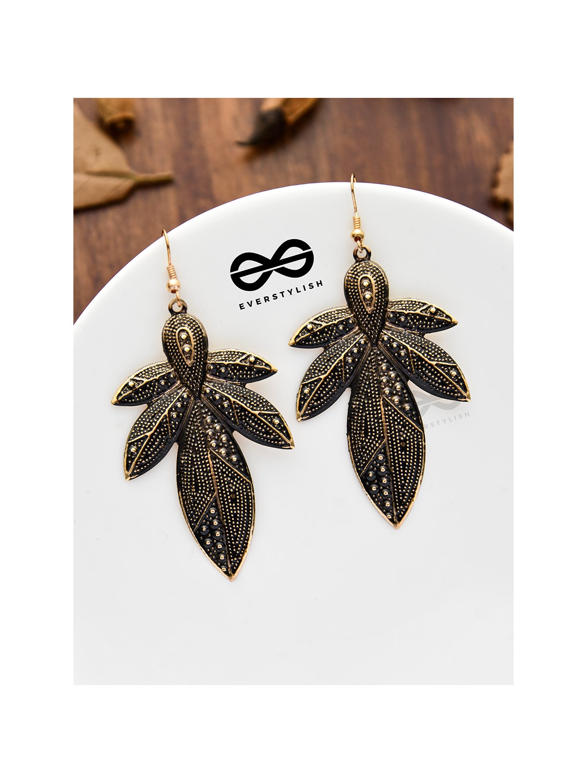The Intricate Leaflets - Golden Enamelled Earrings