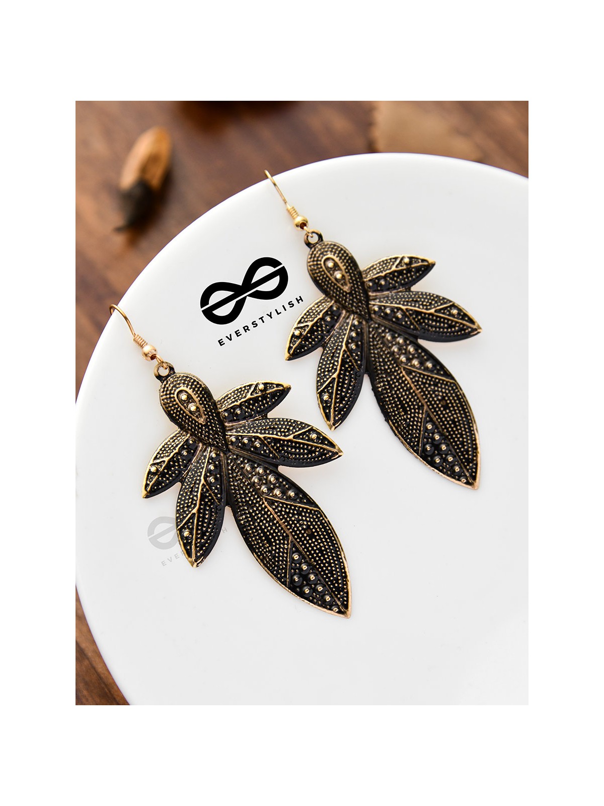 The Intricate Leaflets - Golden Enamelled Earrings