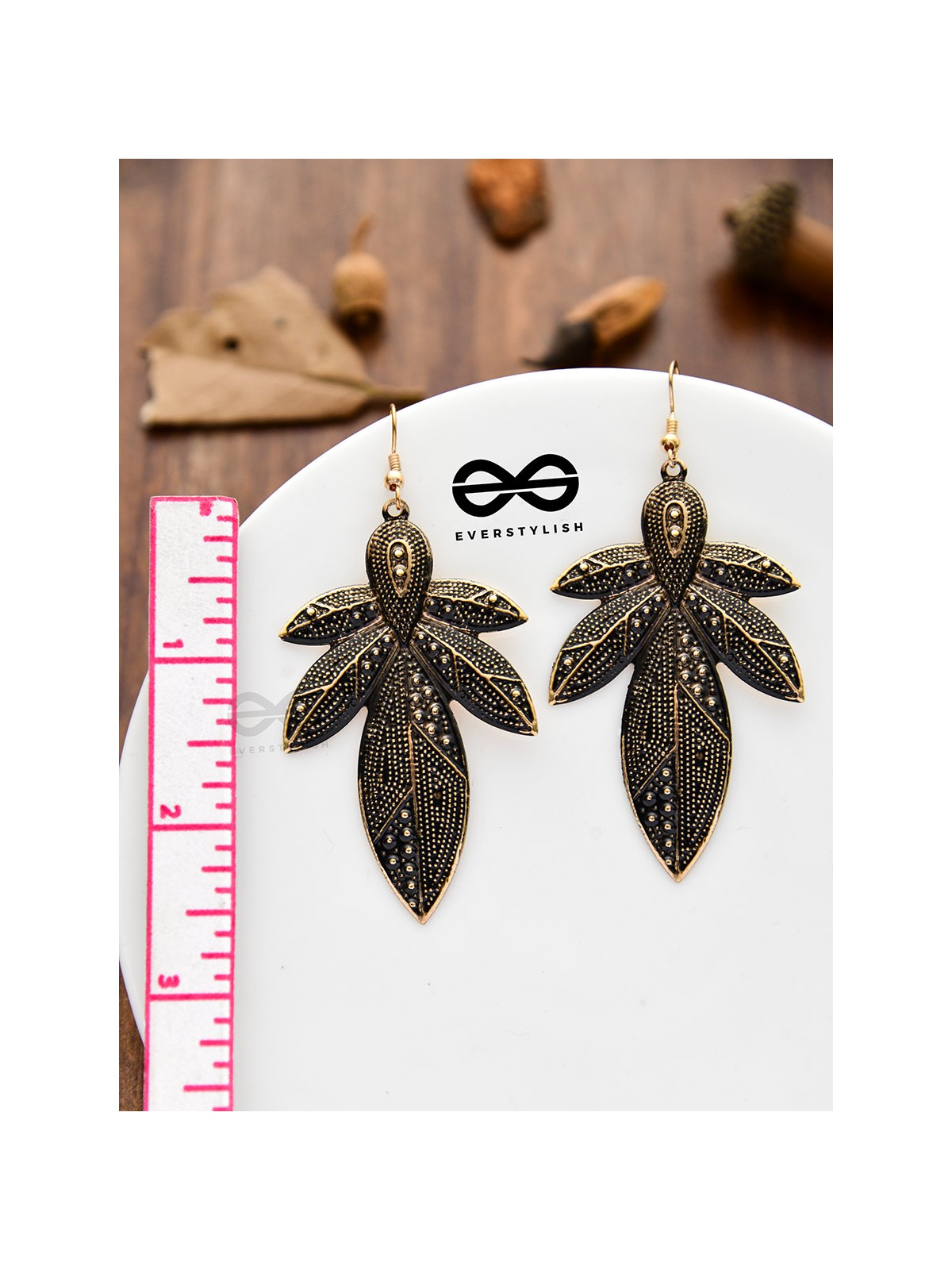 The Intricate Leaflets - Golden Enamelled Earrings