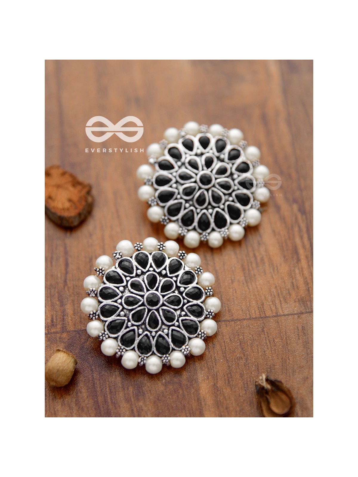 The classy Desire perfect pearl Embellished Statement Studs (Onyx Black)