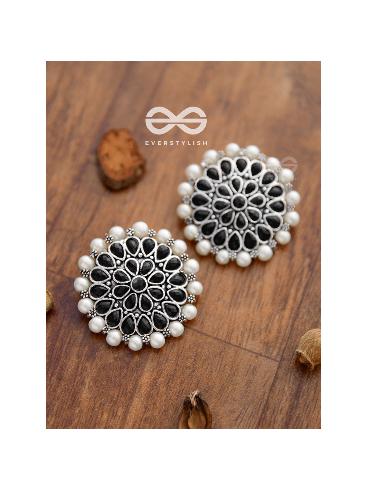 The classy Desire perfect pearl Embellished Statement Studs (Onyx Black)