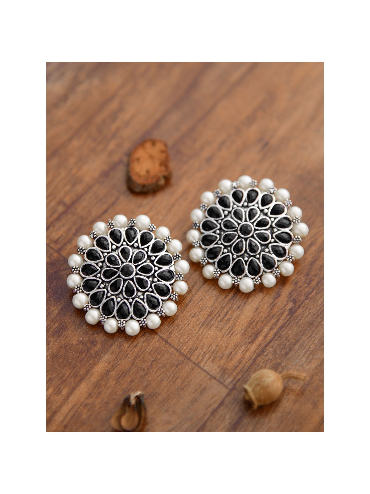 The classy Desire perfect pearl Embellished Statement Studs (Onyx Black)