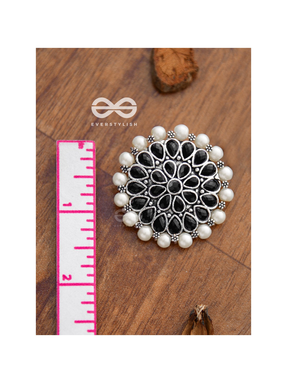 The classy Desire perfect pearl Embellished Statement Studs (Onyx Black)