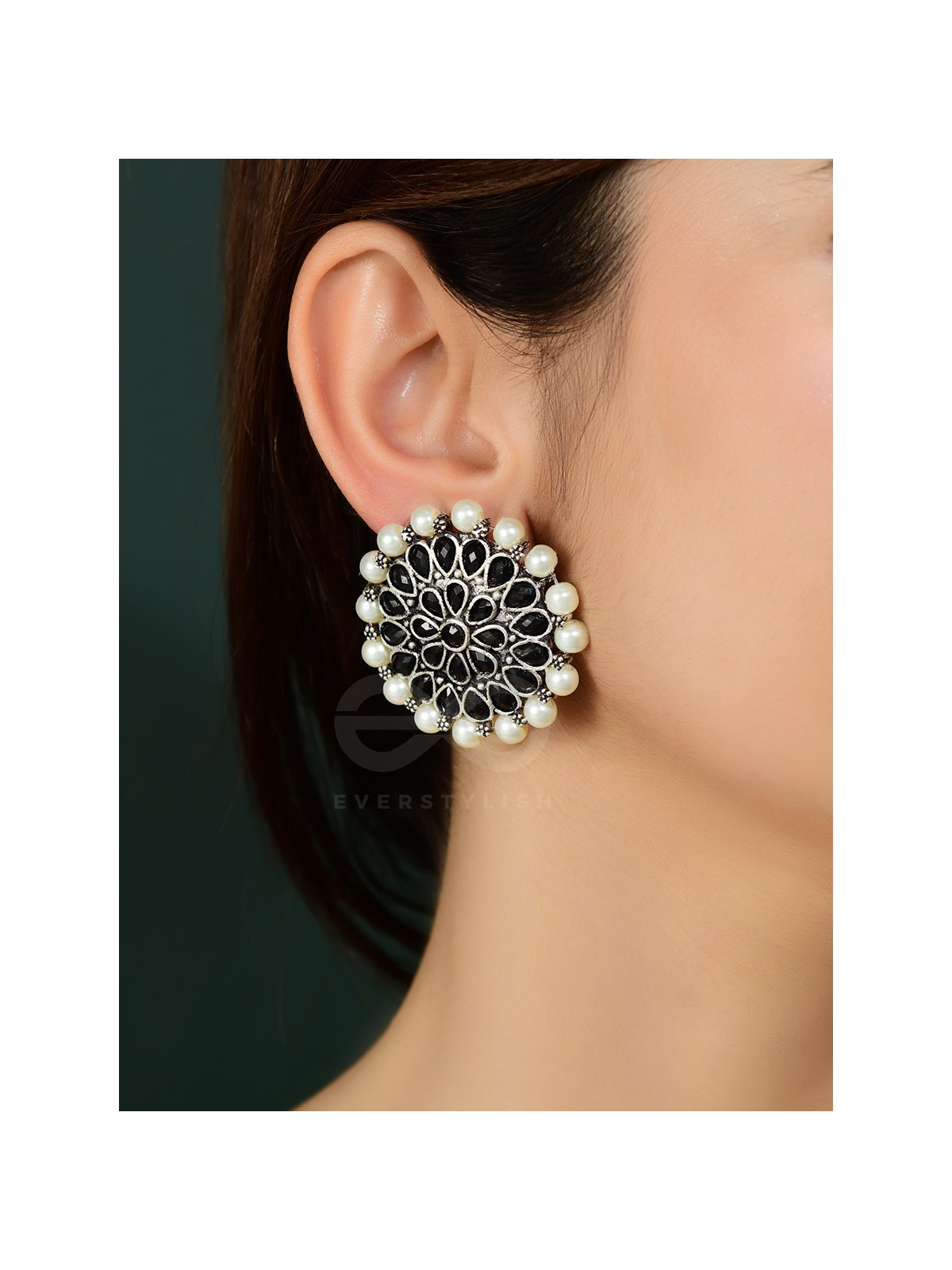 The classy Desire perfect pearl Embellished Statement Studs (Onyx Black)