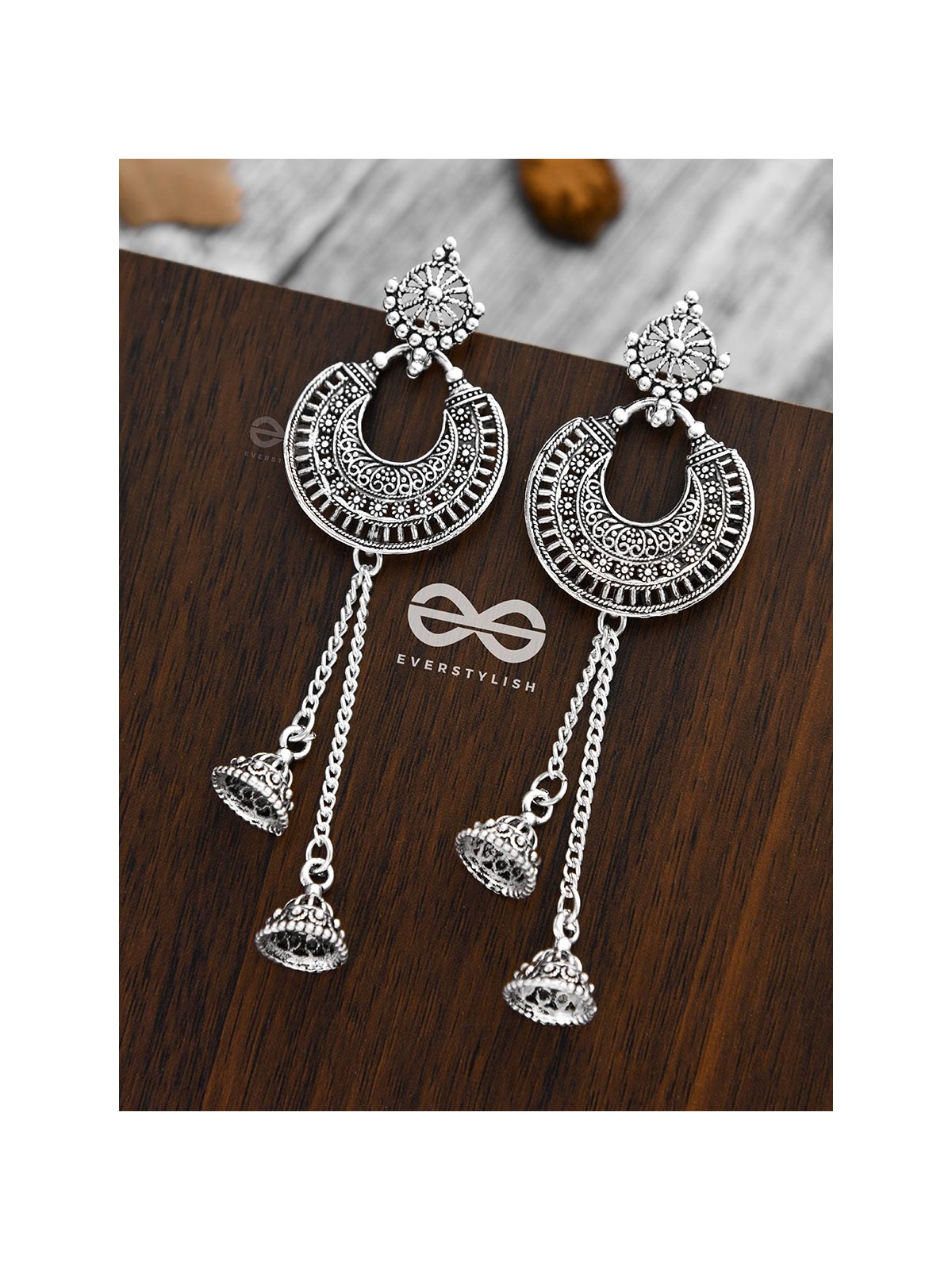 The Double Dangling Motif Moon Jhumkis