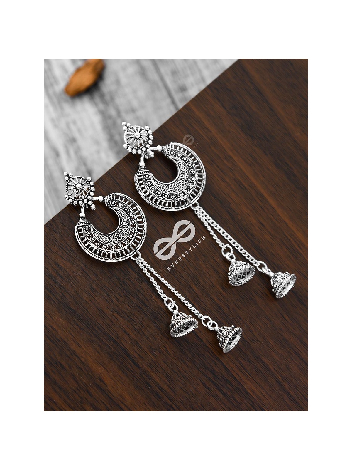 The Double Dangling Motif Moon Jhumkis