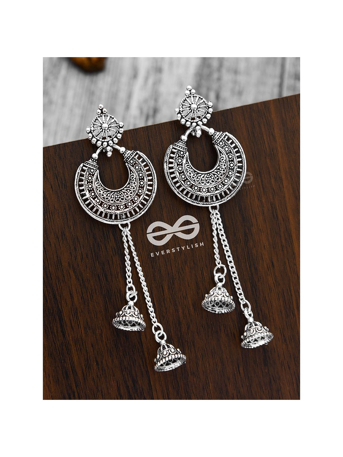 The Double Dangling Motif Moon Jhumkis