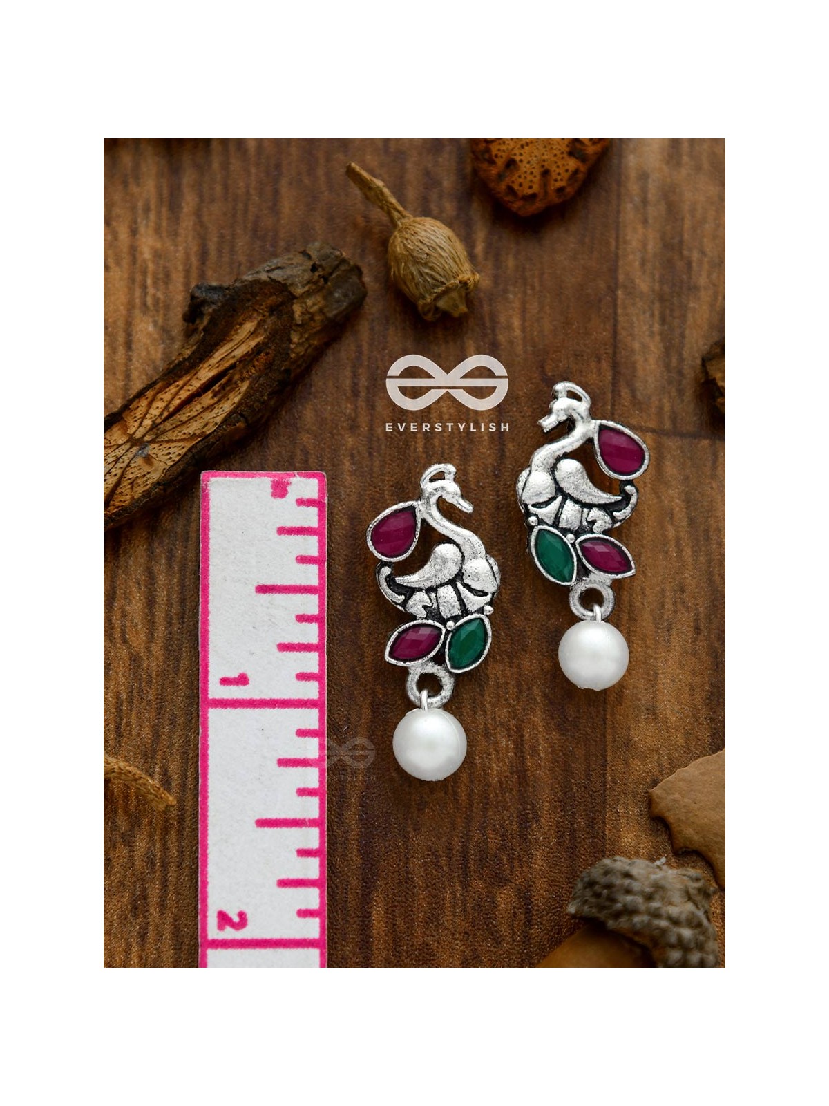 The Elegant Pearl Peacocks (Ruby-Emerald) - Embellished Oxidised Collection
