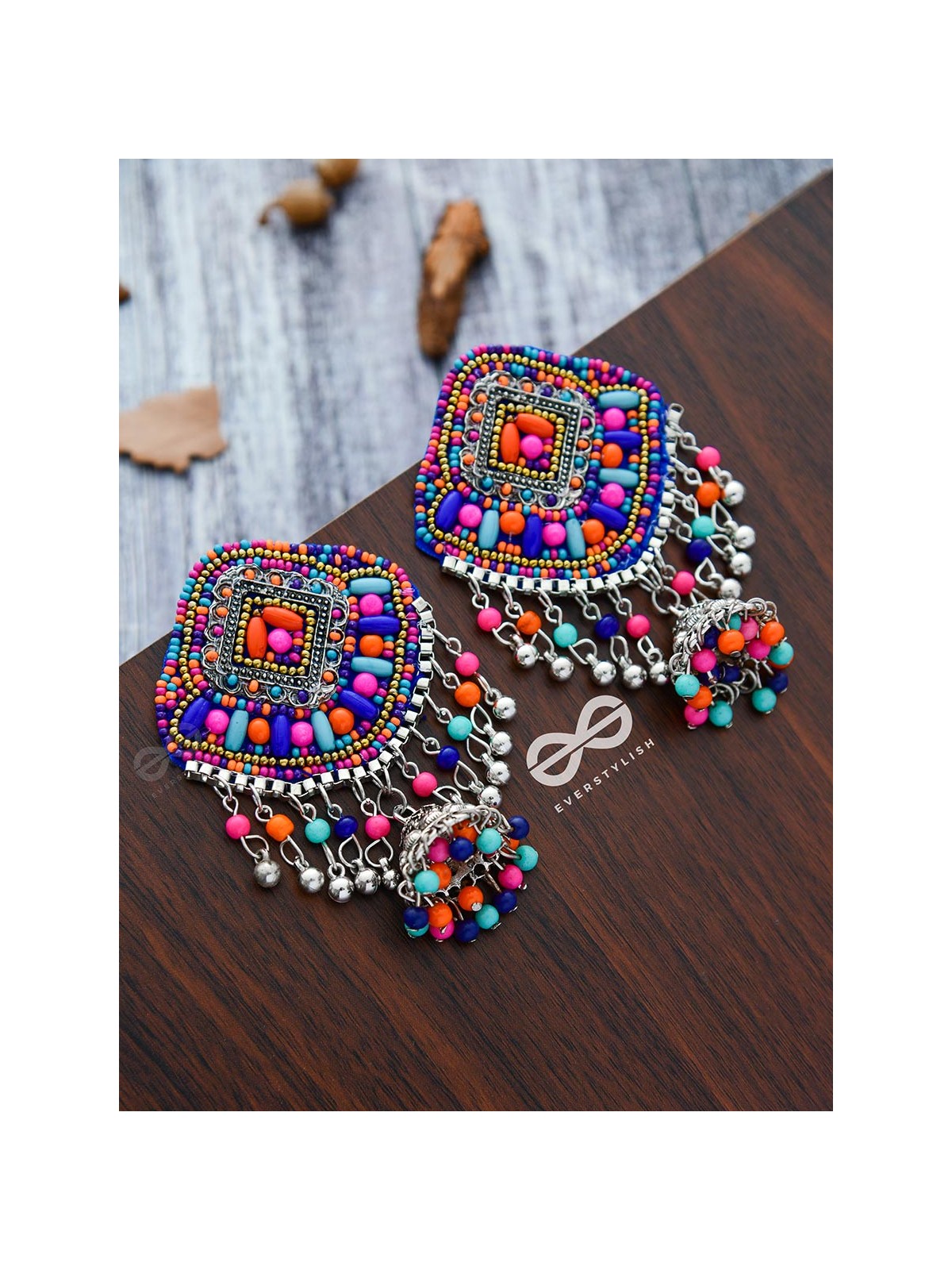 A Sensational Statement - Embroidered Oxidised Jhumkas