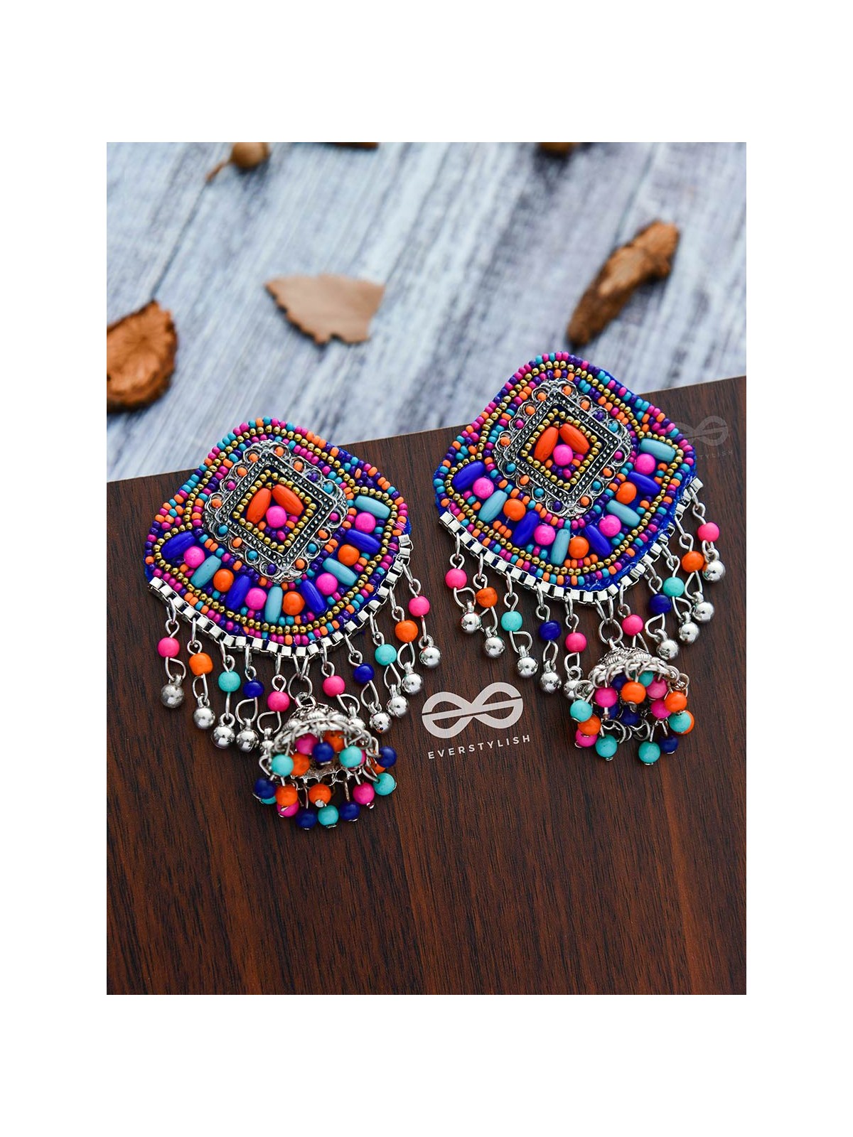 A Sensational Statement - Embroidered Oxidised Jhumkas