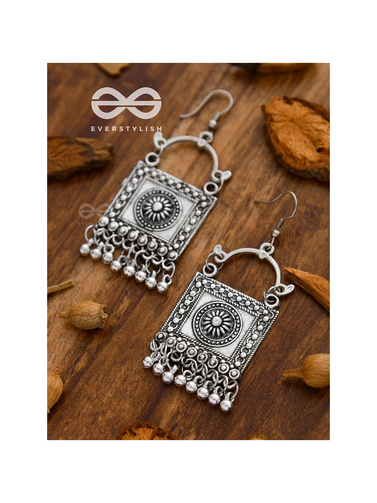 The Intricate Geometric Danglers - Oxidised Boho Earrings
