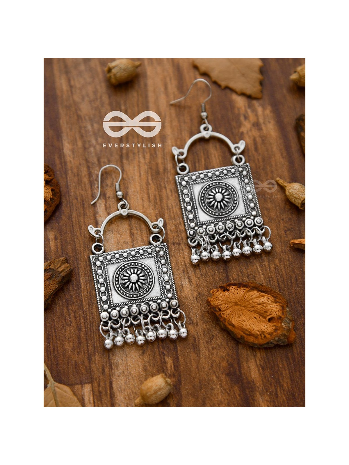 The Intricate Geometric Danglers - Oxidised Boho Earrings