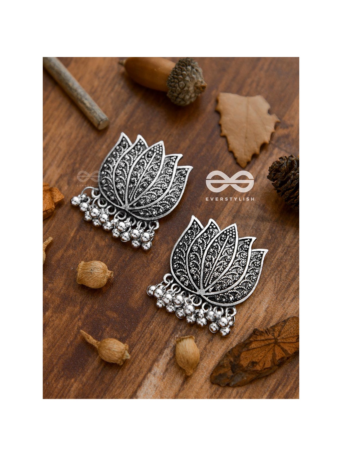 The Intricate Lively Lotus - Oxidised Boho Earrings
