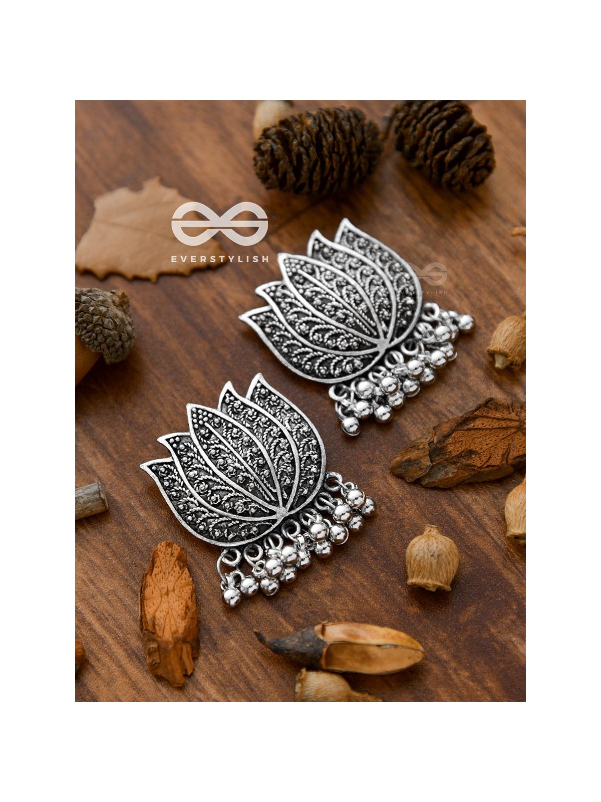 The Intricate Lively Lotus - Oxidised Boho Earrings