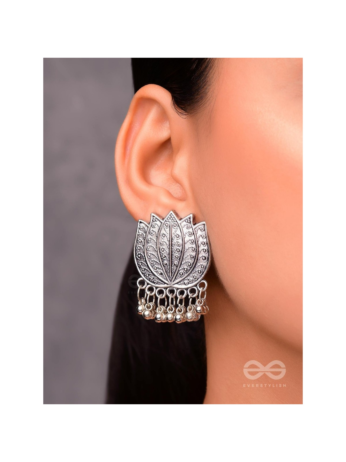 The Intricate Lively Lotus - Oxidised Boho Earrings