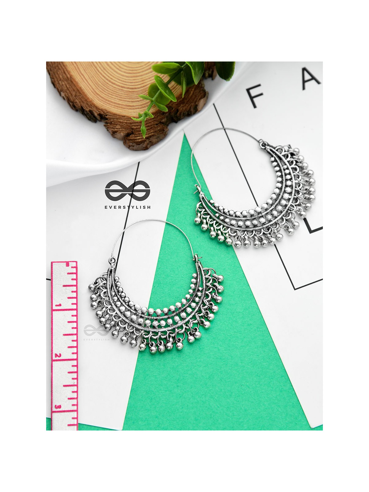 The Dotted Dangling hoops - Oxidised Boho Earrings