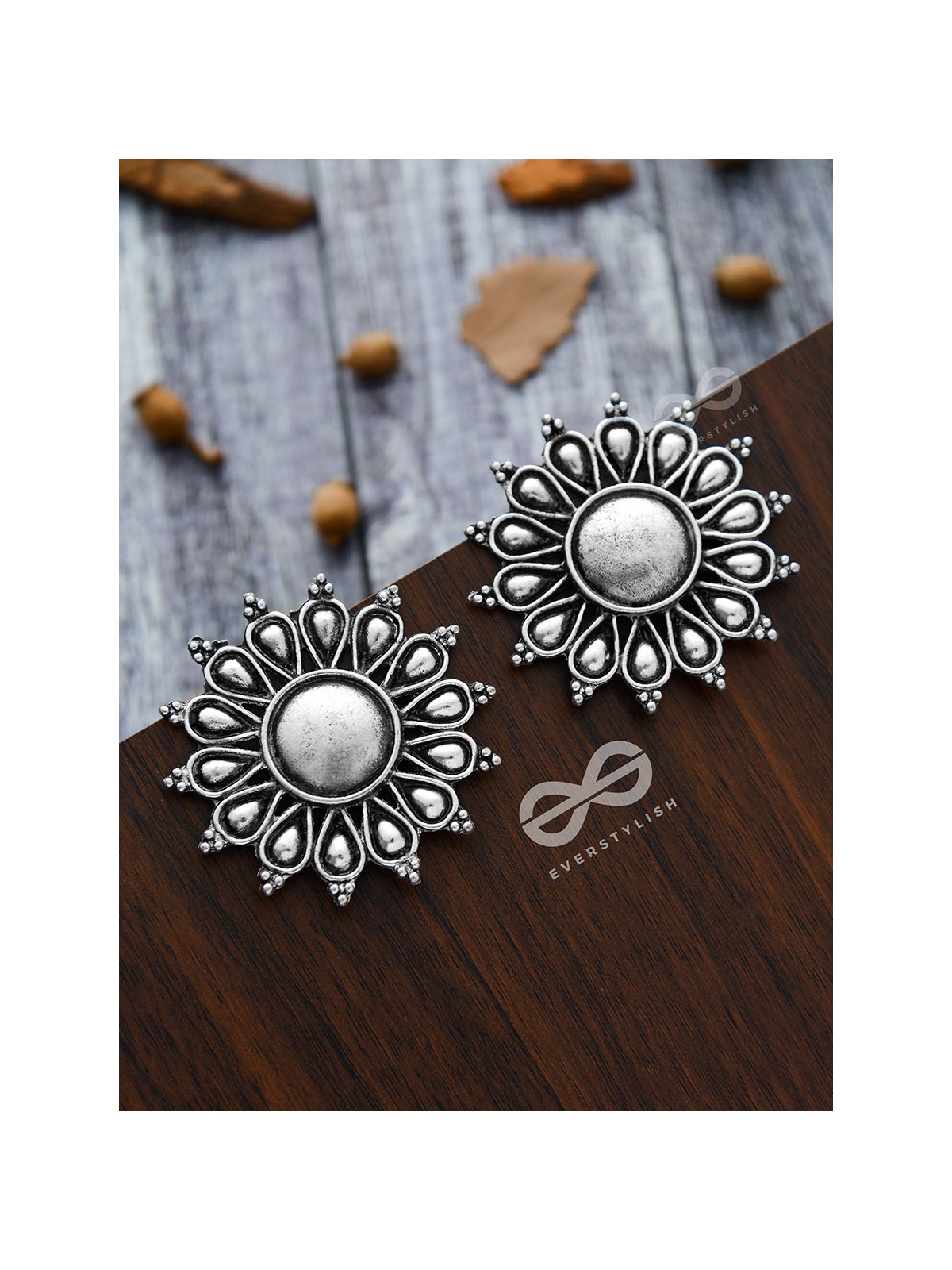 The Bohemian Sun Studs - Oxidised Boho Earrings