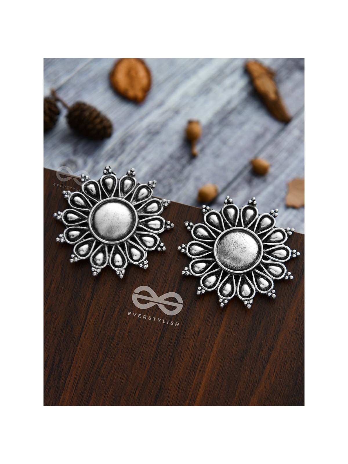 The Bohemian Sun Studs - Oxidised Boho Earrings