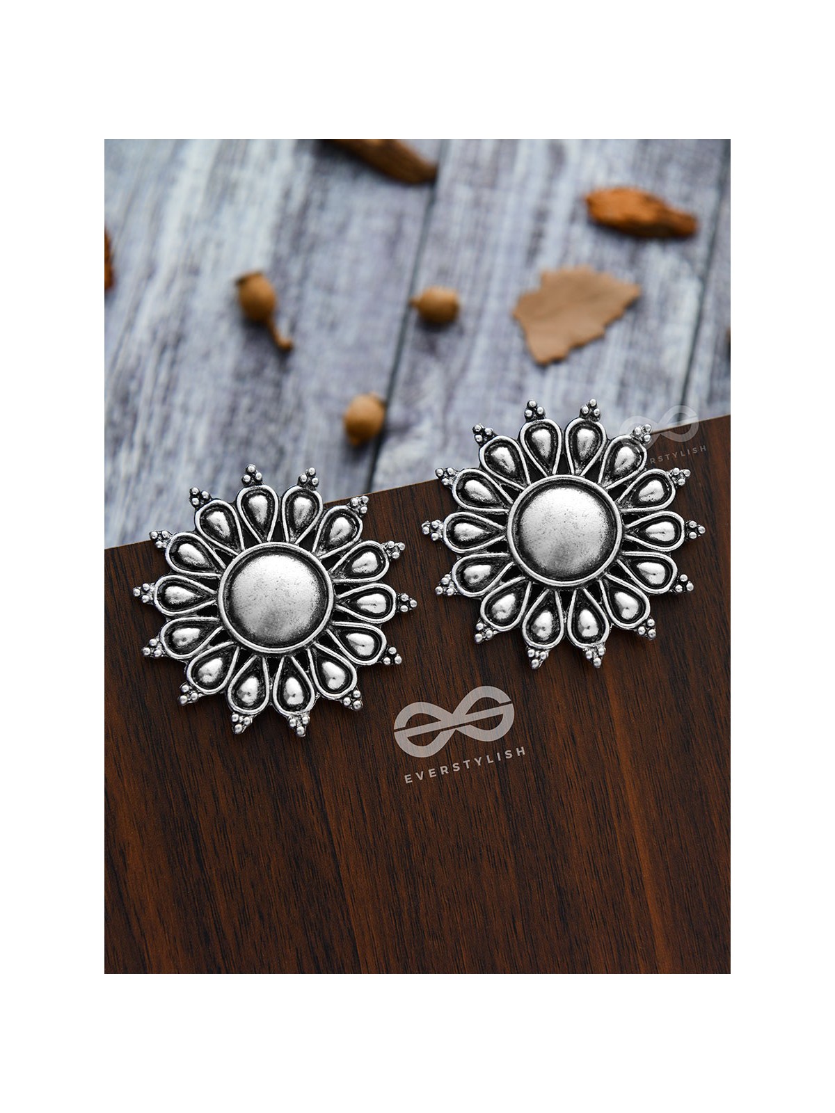 The Bohemian Sun Studs - Oxidised Boho Earrings
