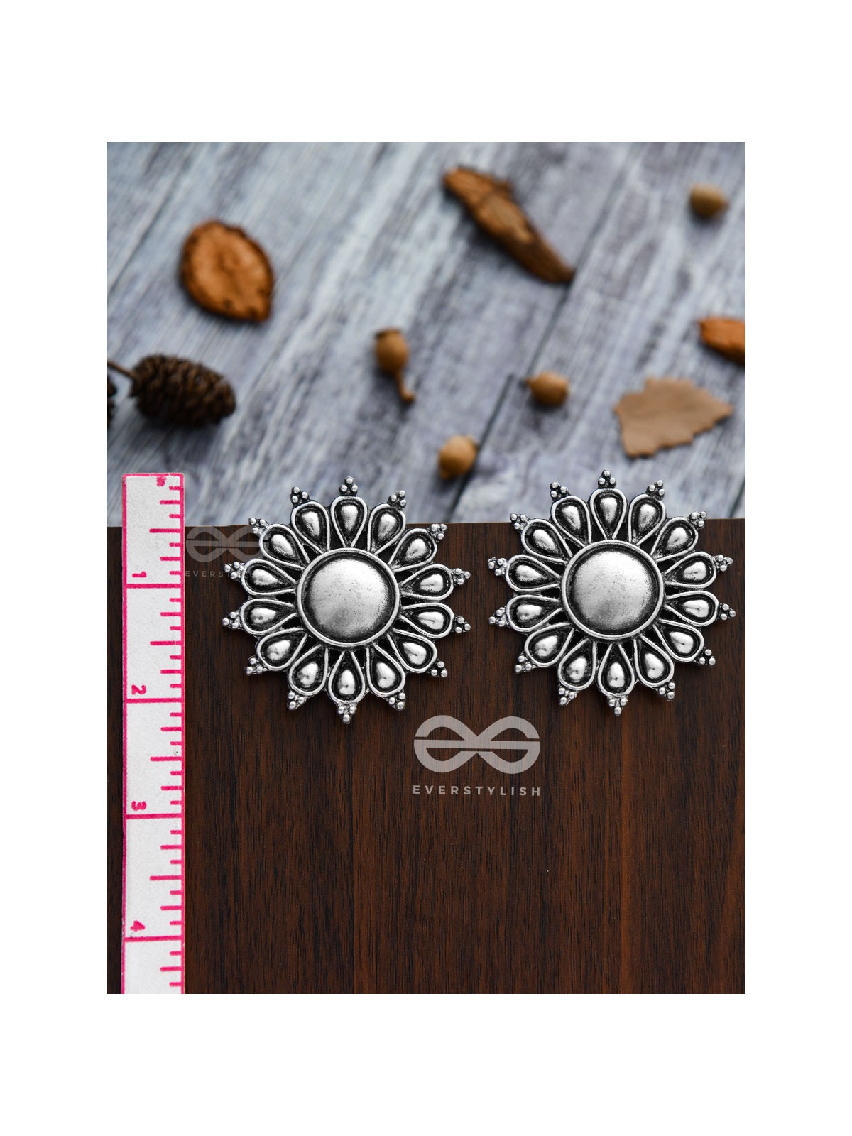 The Bohemian Sun Studs - Oxidised Boho Earrings