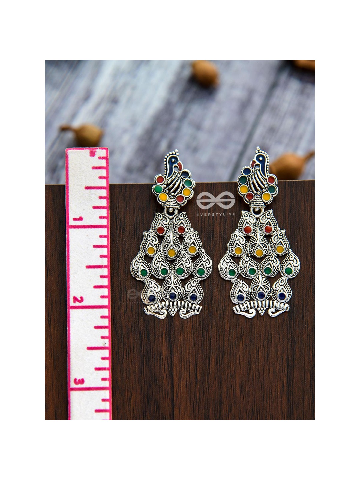 The Playful Peacocks - Colourful Enamelled Earrings