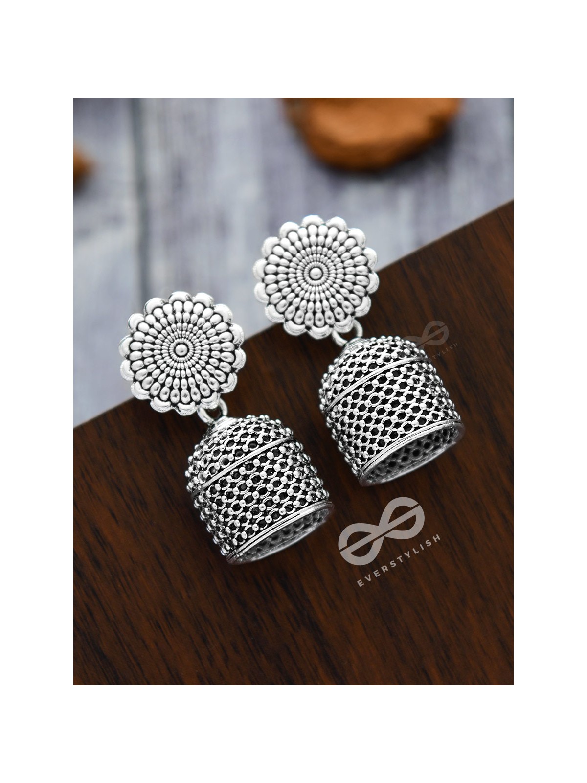 The untold mystery-  Oxidised boho cylindrical Jhumki