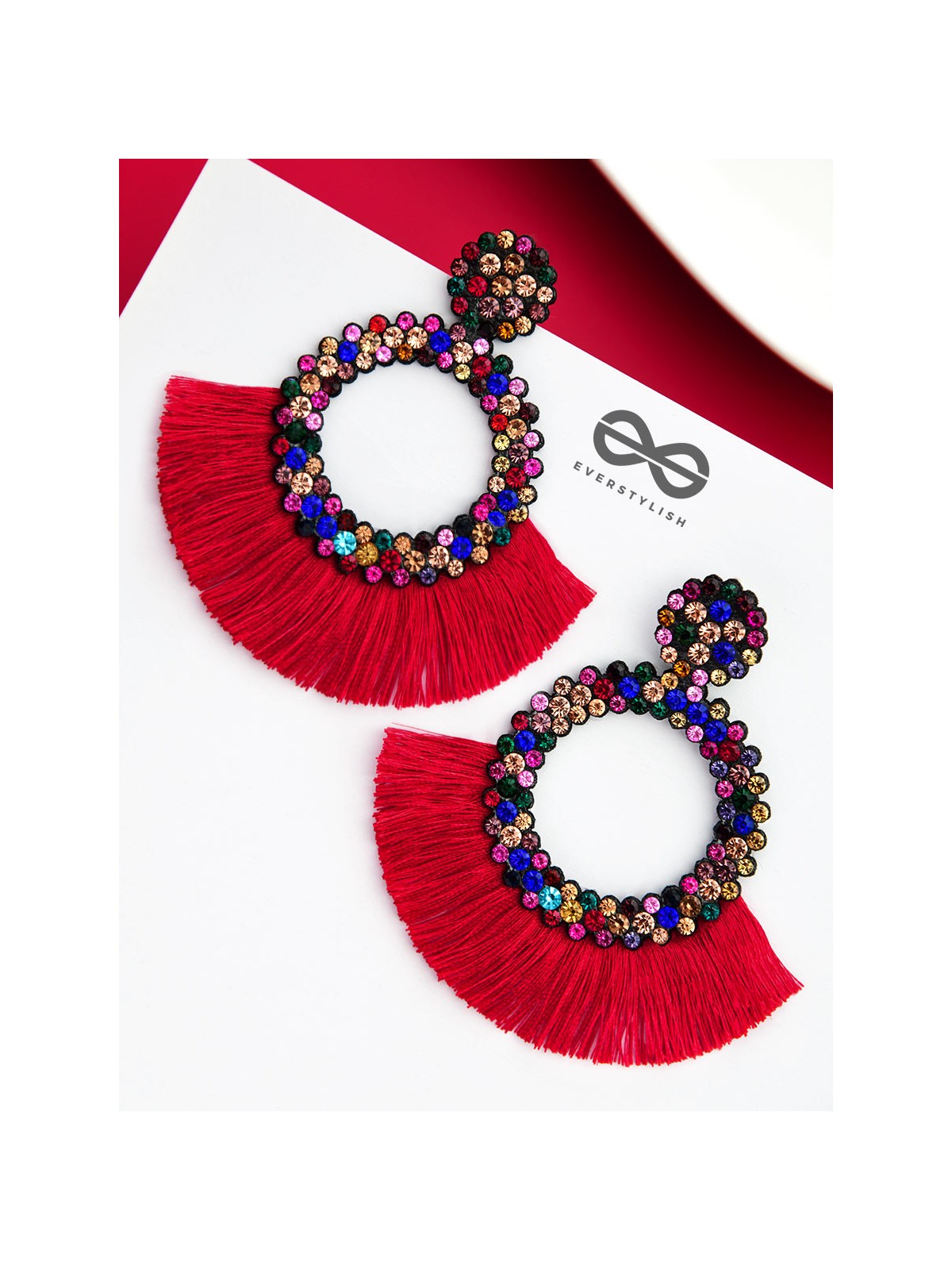 A Shimmery Allure - Statement Tassel Earrings (Red)